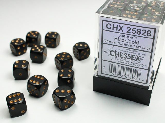 Chessex D6 Block: Opaque (Black/Gold)