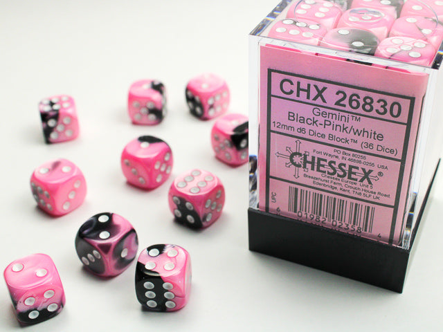 Chessex D6 Block: Gemini (Black-Pink/White)