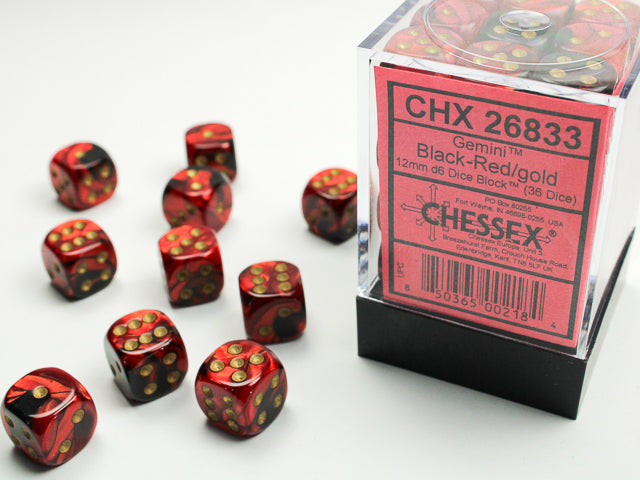 Chessex D6 Block: Gemini (Black-Red/Gold)