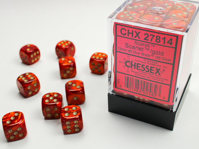 Chessex D6 Block: Scarab (Scarlet/Gold)