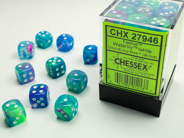 Chessex D6 Block: Festive (Waterlily/White)