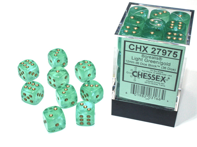 Chessex D6 Block: Borealis (Light Green/Gold)