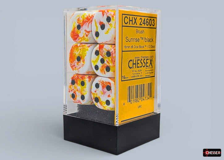 Chessex D6 Block: Brush Sunrise/Black (16mm)