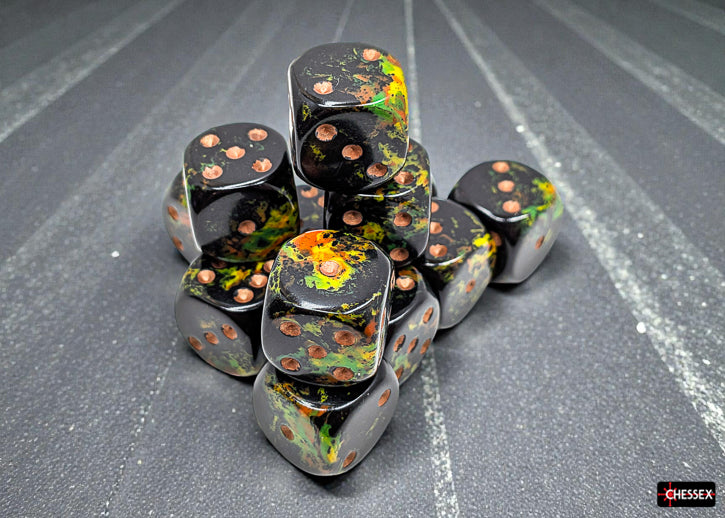 Chessex D6 Block: Brush Deep Forest/Gold (16mm)