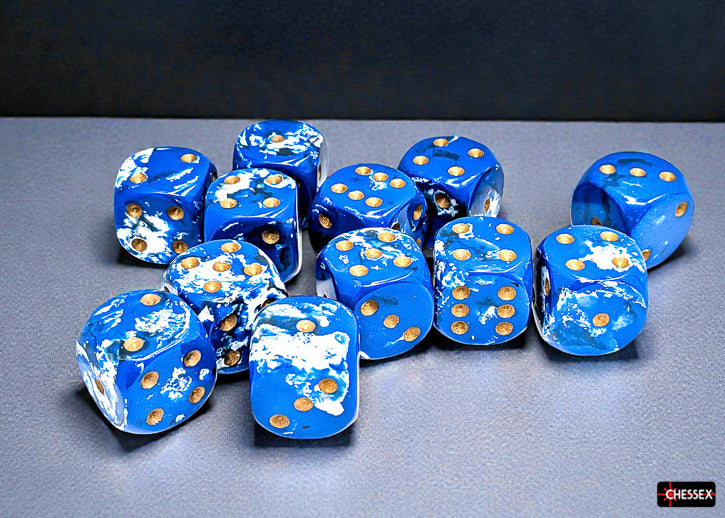 Chessex D6 Block: Brush Wavebreak/Gold (16mm)