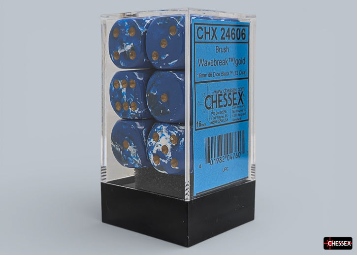 Chessex D6 Block: Brush Wavebreak/Gold (16mm)