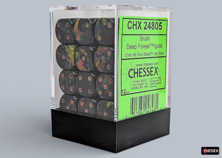 Chessex D6 Block: Brush Deep Forest/Gold (12mm)