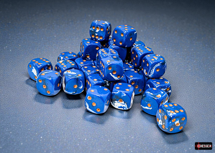 Chessex D6 Block: Brush Wavebreak/Gold (12mm)