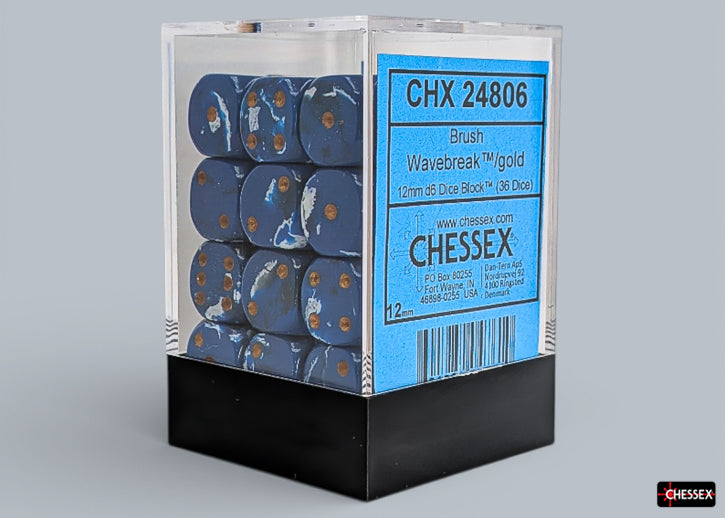 Chessex D6 Block: Brush Wavebreak/Gold (12mm)