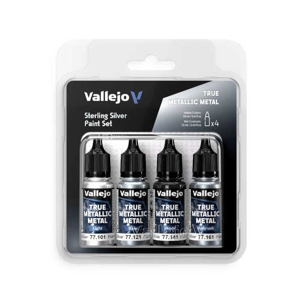 Vallejo True Metallic Metal: Sterling Silver Color Set (4)