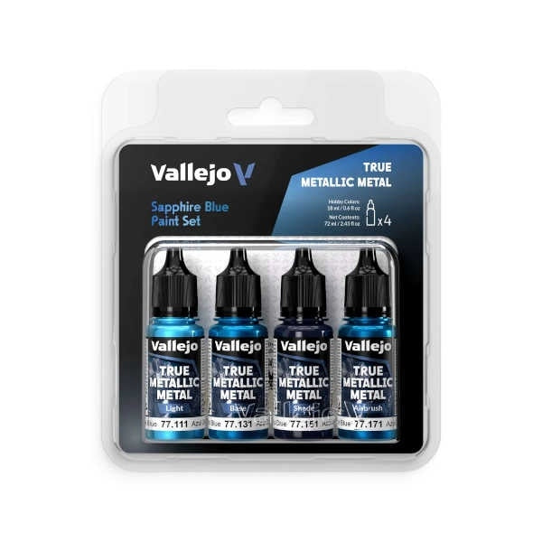 Vallejo True Metallic Metal: Sapphire Blue Color Set (4)