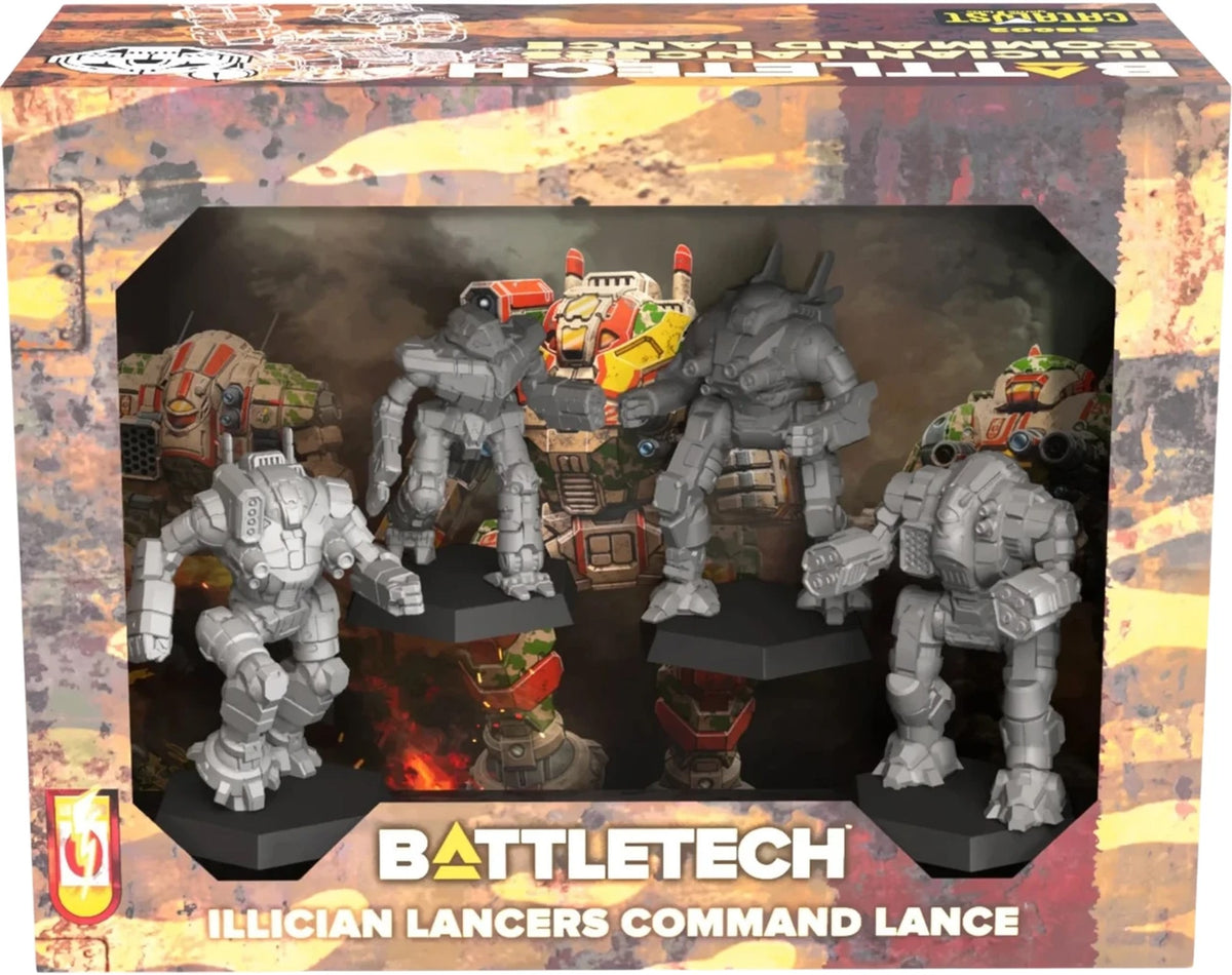 Illician Lancers Command Lance miniature force pack from BattleTech by Catalyst Game Lab, featuring detailed sci-fi mech figures.