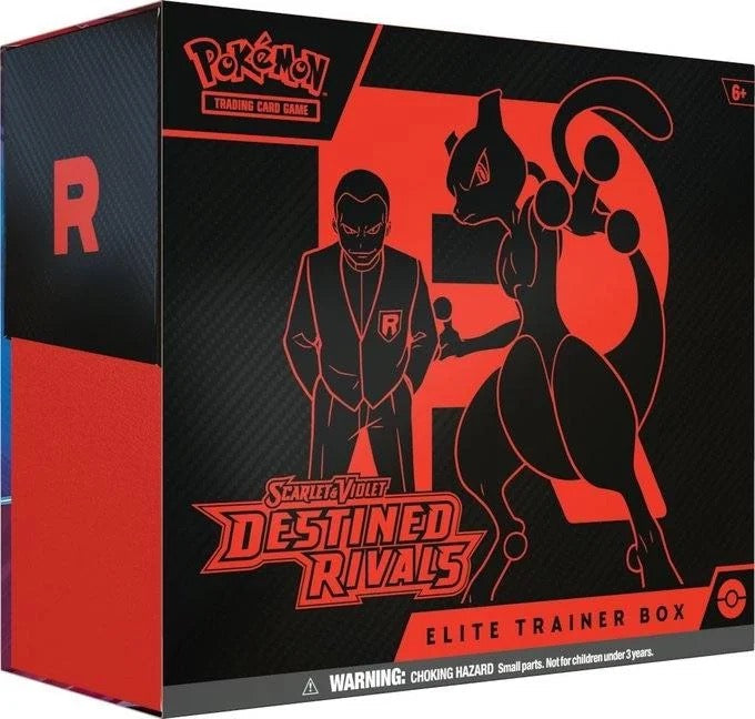 Pokémon TCG Scarlet & Violet Destined Rivals Elite Trainer Box featuring Mewtwo design.