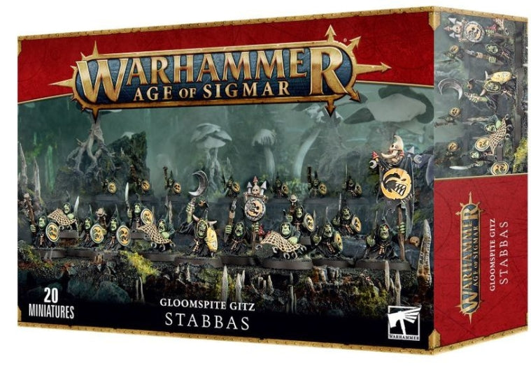 Warhammer: Age of Sigmar Gloomspite Gitz Stabbas miniature set packaging.