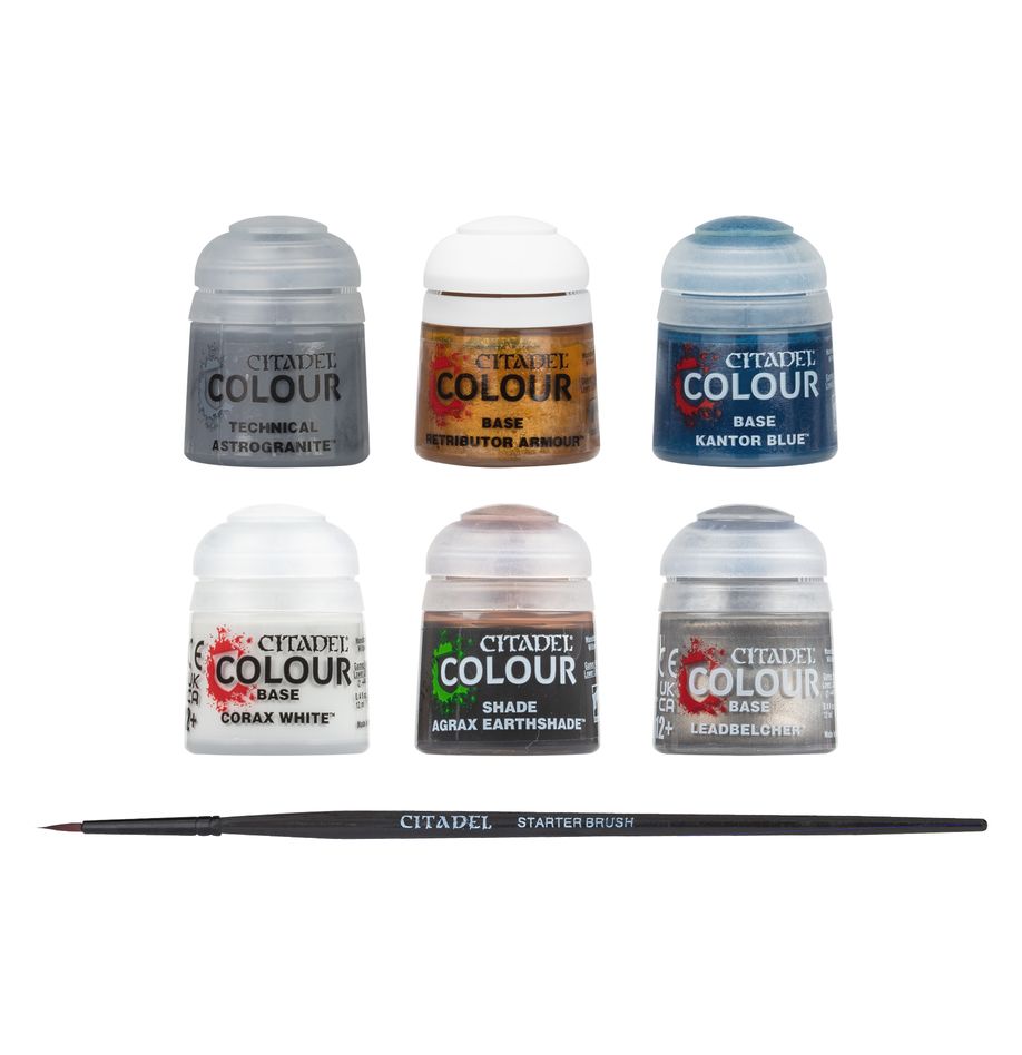 Warhammer Age of Sigmar paint set with Citadel Colour paints and starter brush.