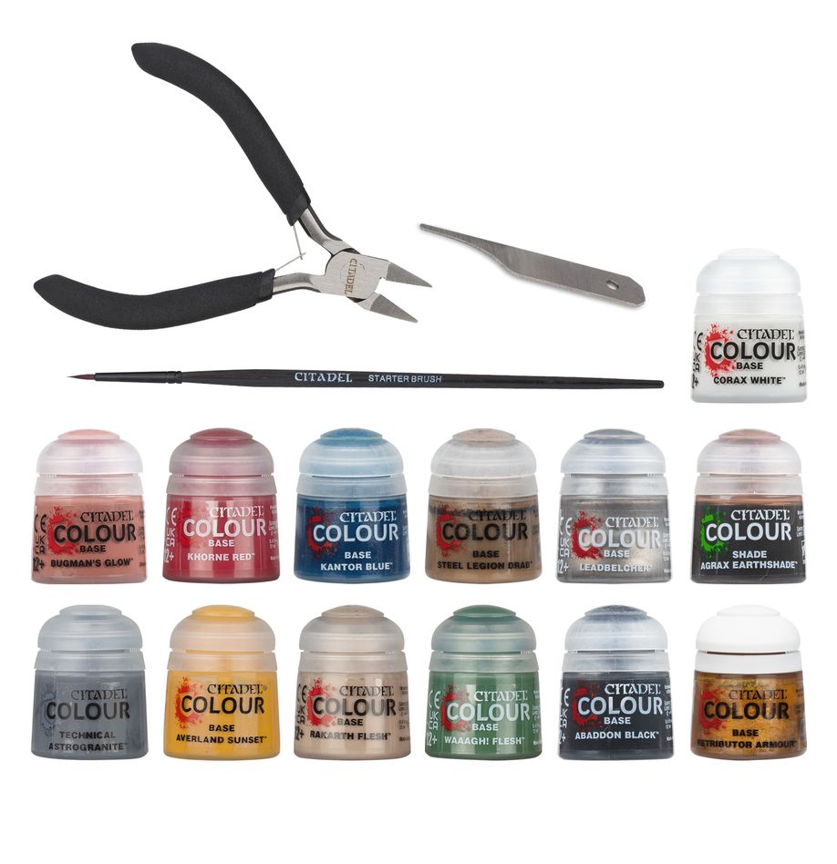 Warhammer Age of Sigmar Paints and Tools Set 2024 with 13 Citadel Colour pots and tools.