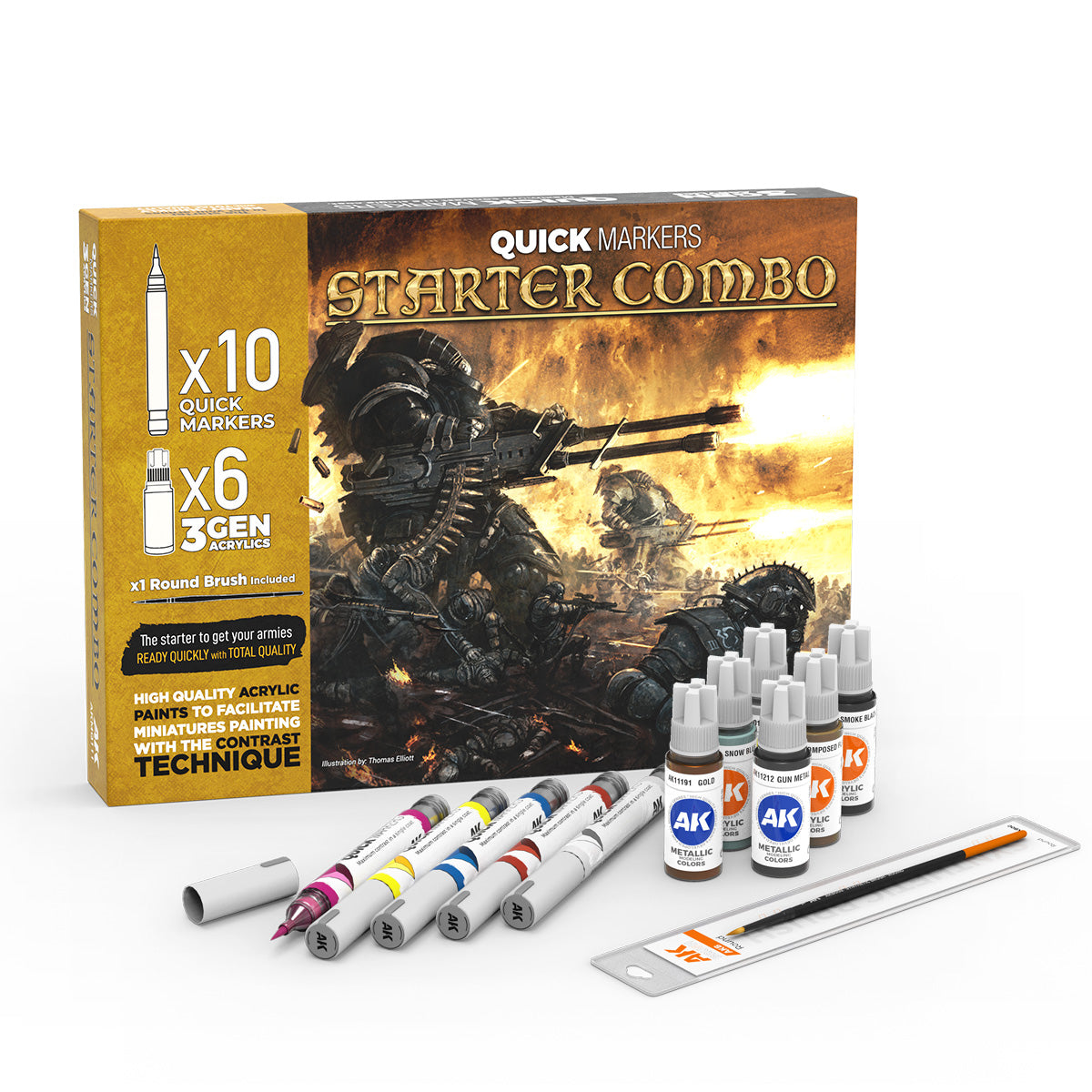 AK Interactive Starter Combo Quick Markers + 3 Gen Set | War Games USA