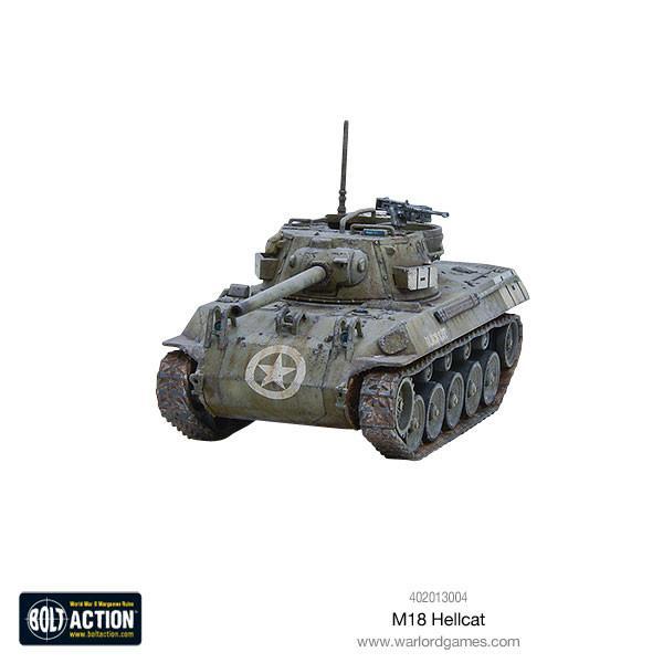 Bolt Action M18 Hellcat Tank model with distinctive markings on a white background.