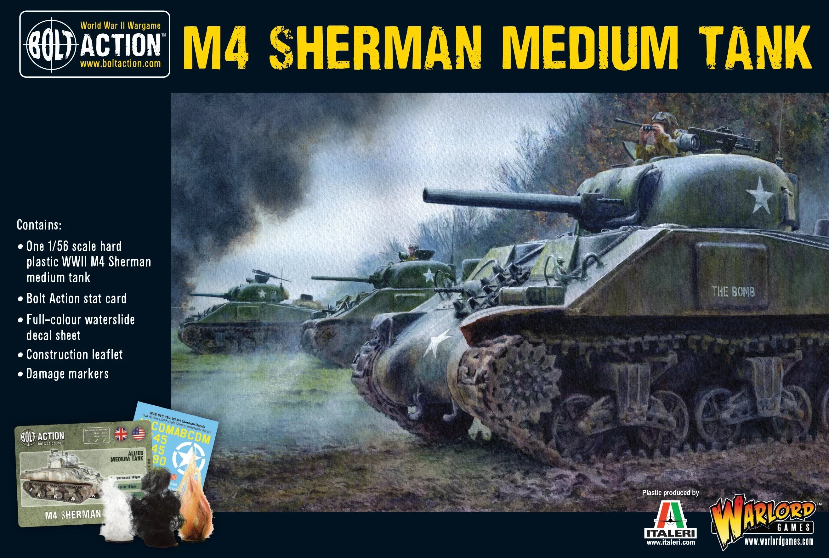 Bolt Action M4 Sherman medium tank plastic model kit for WWII games.