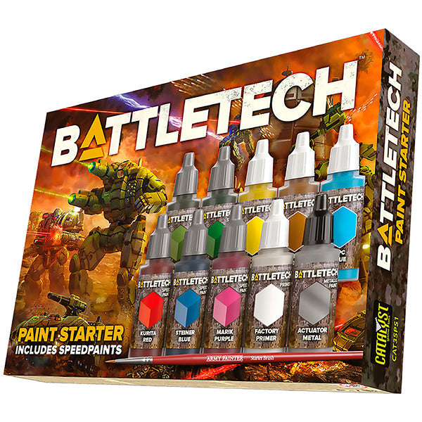 Battletech paint set starter by The Army Painter with ten acrylic paint bottles and brush.