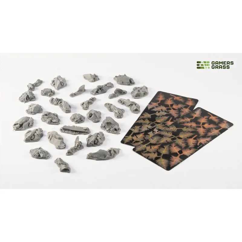 Baron of Dice Golden Autumn Glade Basing Box with gamer grass and laser-cut plant details for miniature model basing.