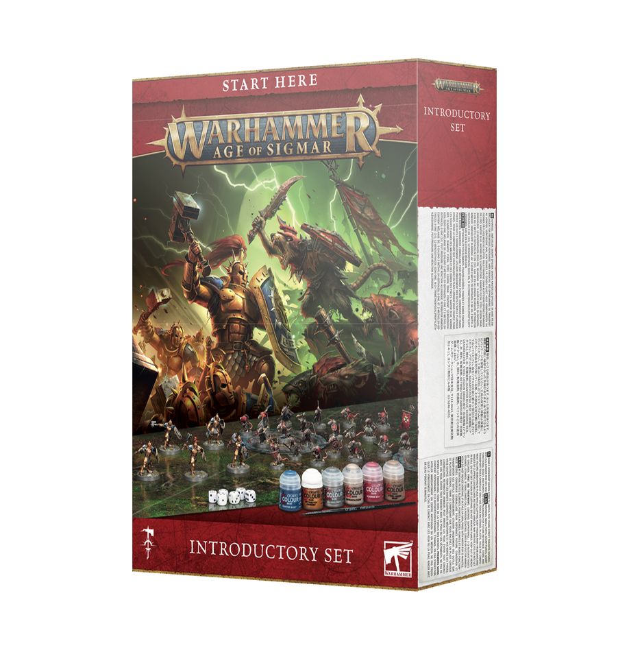 Warhammer Age of Sigmar Introductory Set box with miniatures and paints.