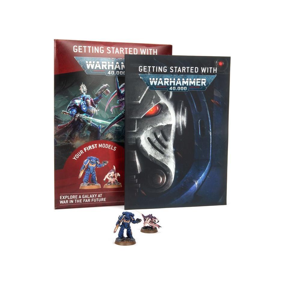 Warhammer 40000 10th Edition starter set with Space Marines and Tyranids miniatures.