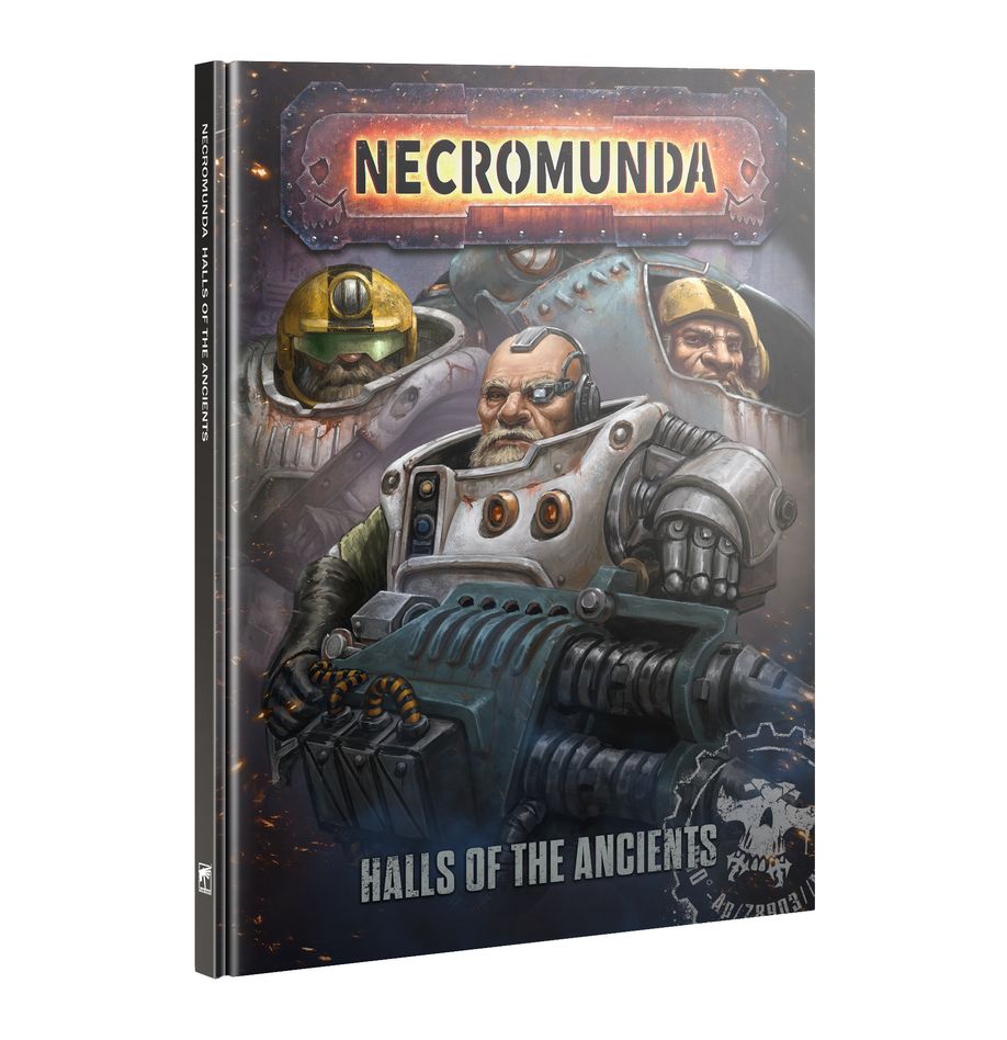 Warhammer: Necromunda Halls of the Ancients guidebook cover featuring Ironhead Squat Prospector characters.