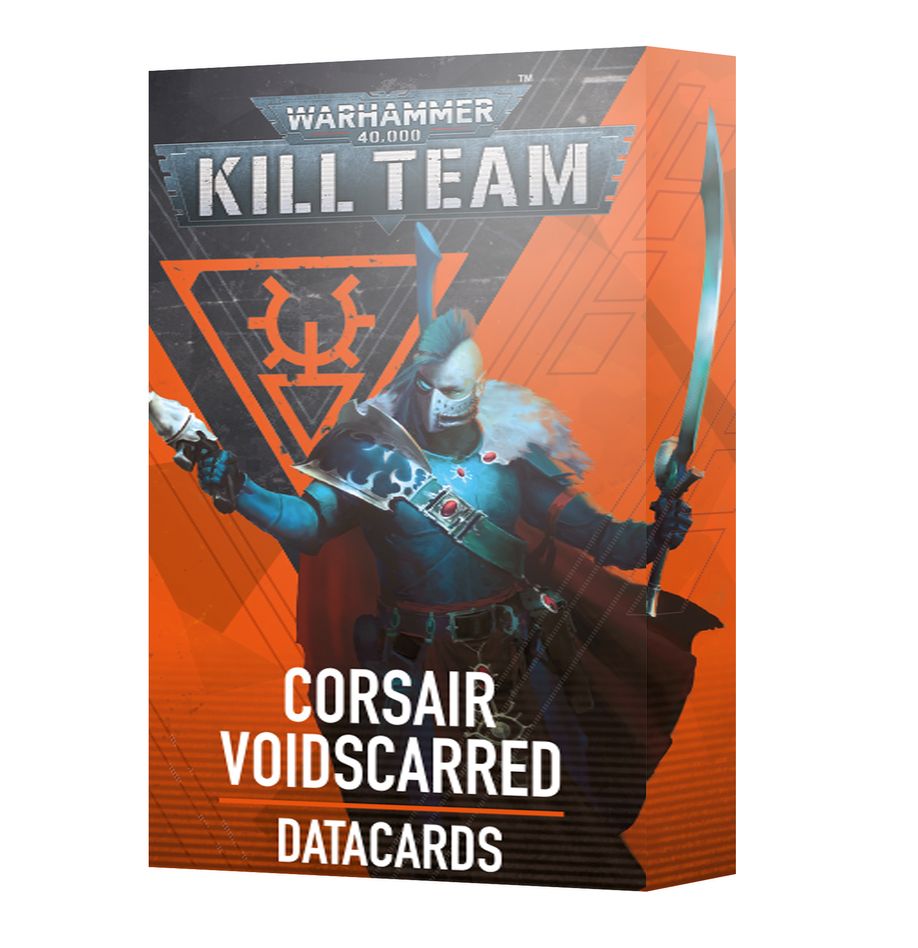 Warhammer 40000 Kill Team Corsair Voidscarred datacards pack with vibrant artwork.