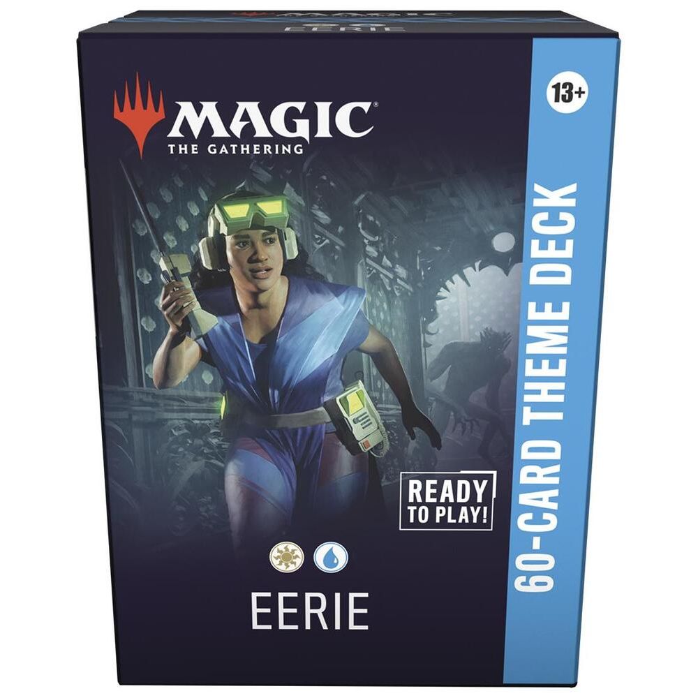 Magic: The Gathering Secrets of Strixhaven Eerie Theme Deck with illustrated cards and deck box for strategic gameplay.