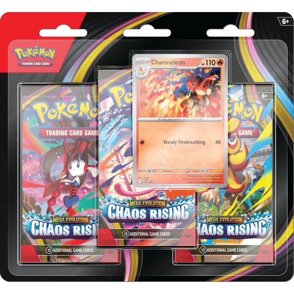 Pokémon Chaos Rising Blister with Pokémon cards and game accessories displayed on a white background.