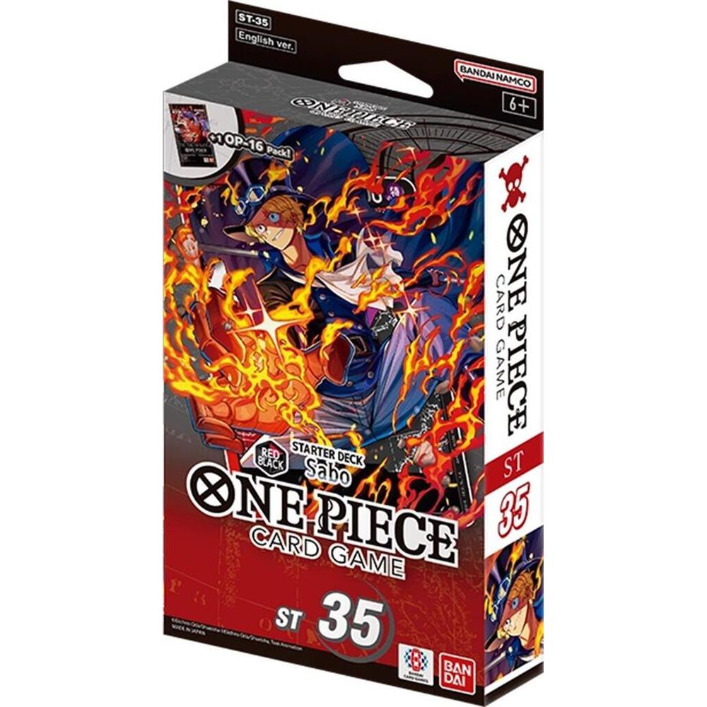 One Piece Card Game Starter Deck ST-35 box, featuring anime artwork of Luffy and Zoro with fiery effects, on a plain white background.
