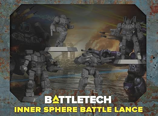 BattleTech Inner Sphere Battle Lance miniatures with Warhammer, Rifleman, Phoenix Hawk, and Wasp models.
