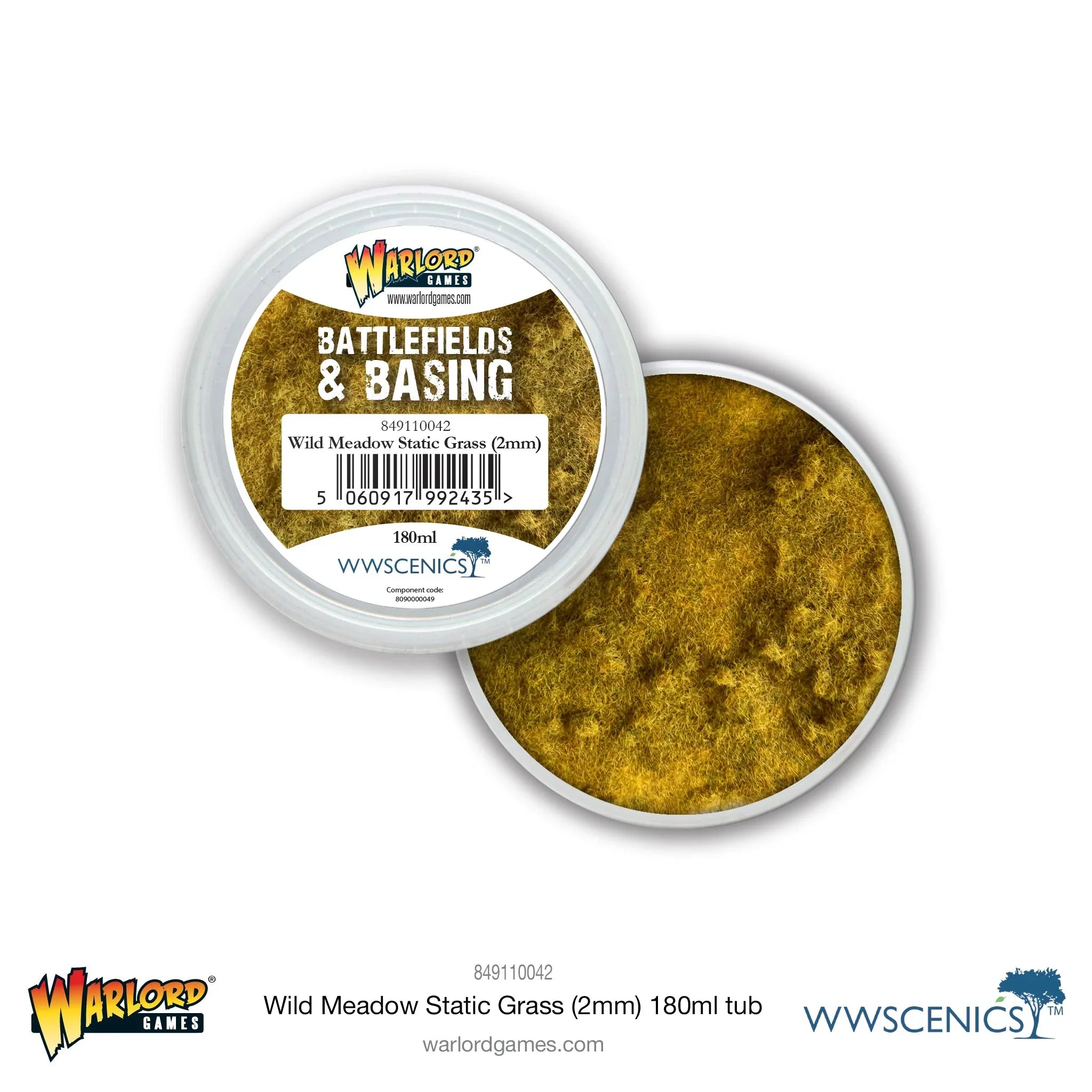 Bolt Action Battlefields Wild Meadow 2mm Static Grass 180ml tub for realistic miniature basing.