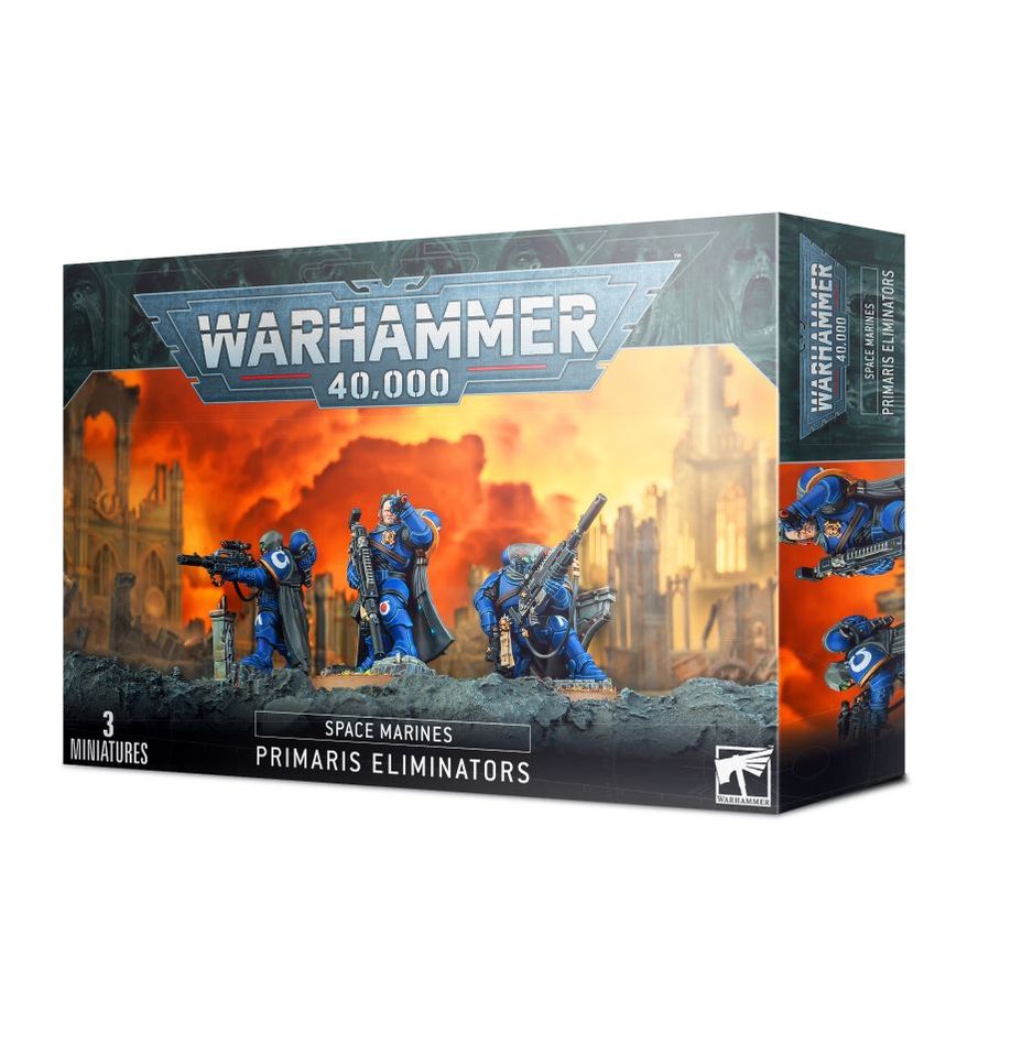 Warhammer 40000 Space Marines Primaris Eliminators box set with three miniatures.