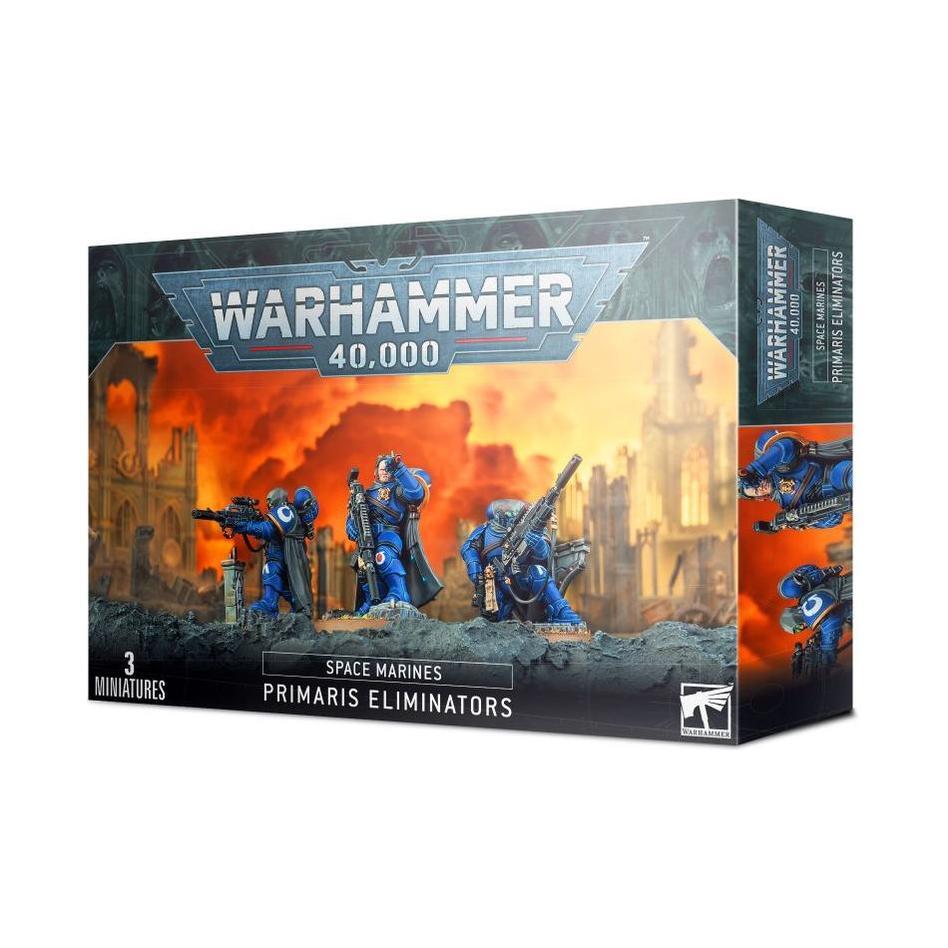Warhammer 40000 Space Marines Primaris Eliminators box set with three miniatures.
