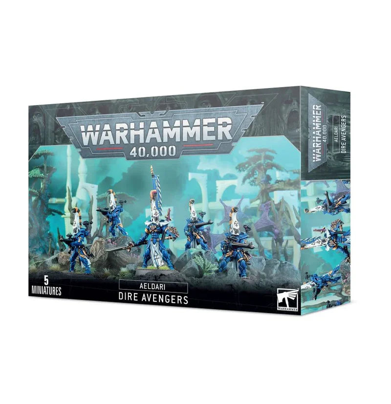 Warhammer 40,000 Dire Avengers Aeldari miniatures box set.