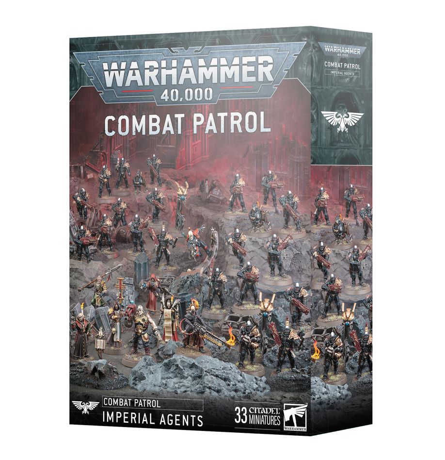 Warhammer 40000 Combat Patrol: Imperial Agents boxed set featuring 33 Citadel miniatures.