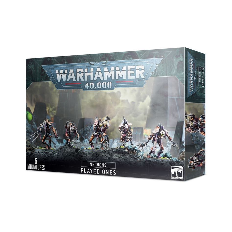 Necrons Flayed Ones miniature from Games Workshop, detailed alien warrior models with skeletal armor and menacing poses.