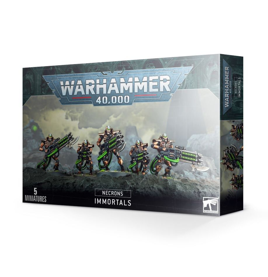 Warhammer 40000 Necrons Immortals box set with miniatures and components.