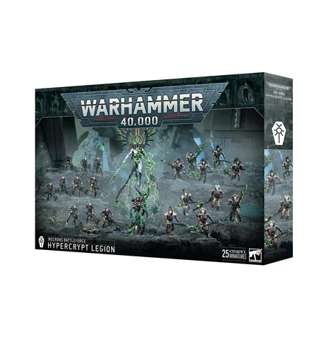 Warhammer Necros Hypercrypt Legion Battleforce box with 25 Necron miniatures.