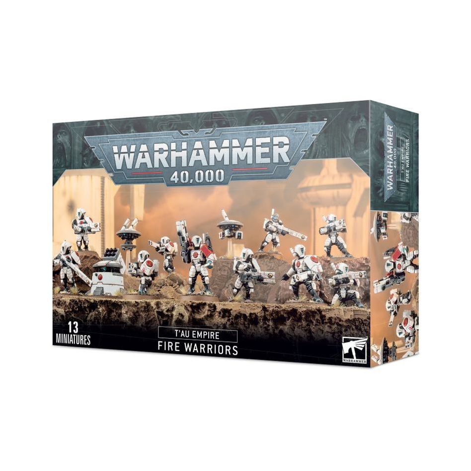 Tau Fire Warriors Breacher Team miniatures from Games Workshop, showcasing detailed models armed with pulse rifles and breaching gear.