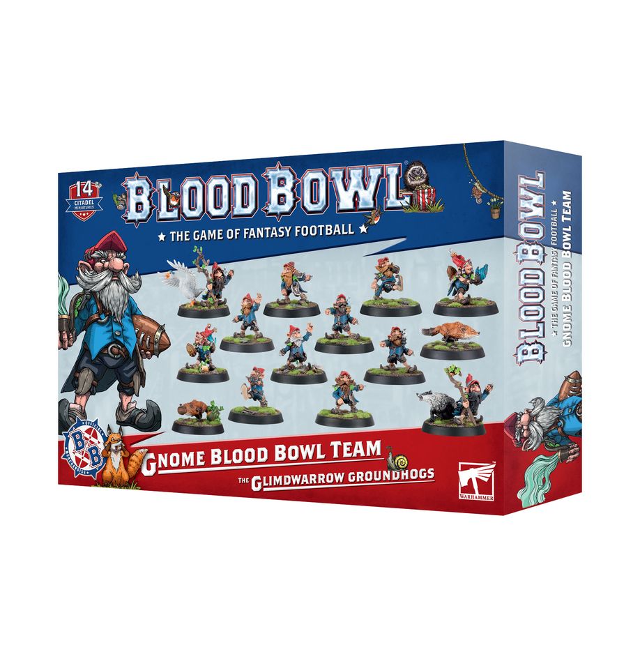 Warhammer: Blood Bowl Gnome Team box set featuring Glimdwarrow Groundhogs miniatures.