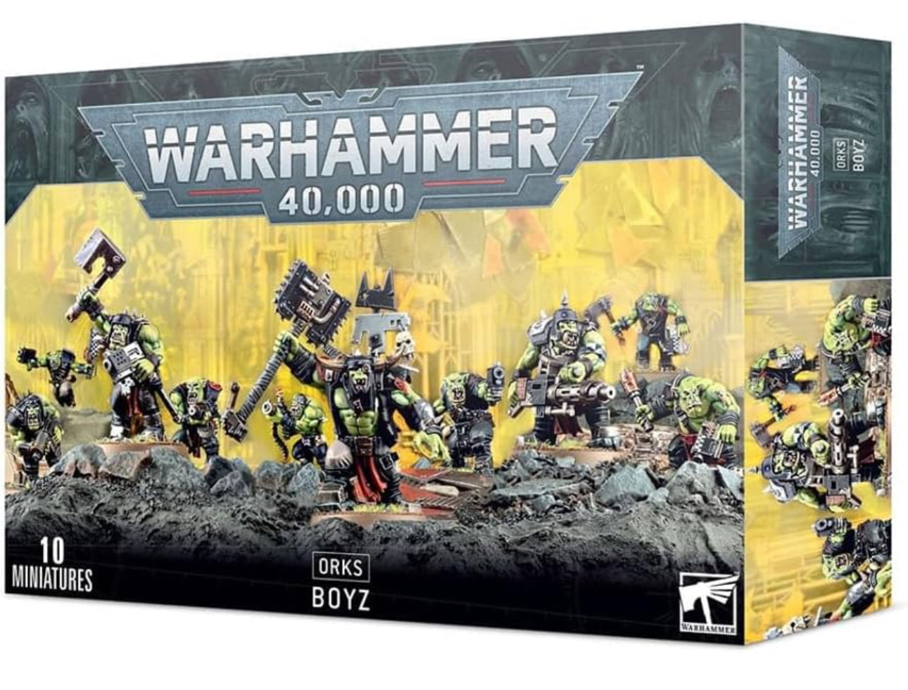 Warhammer 40,000 Orks Boyz boxed set with 11 detailed miniatures and weapon options.