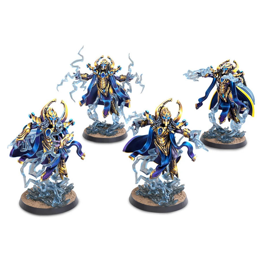Protoss High Templar miniatures from StarCraft tabletop game expansion set by Archon Studio, showing four detailed miniatures.