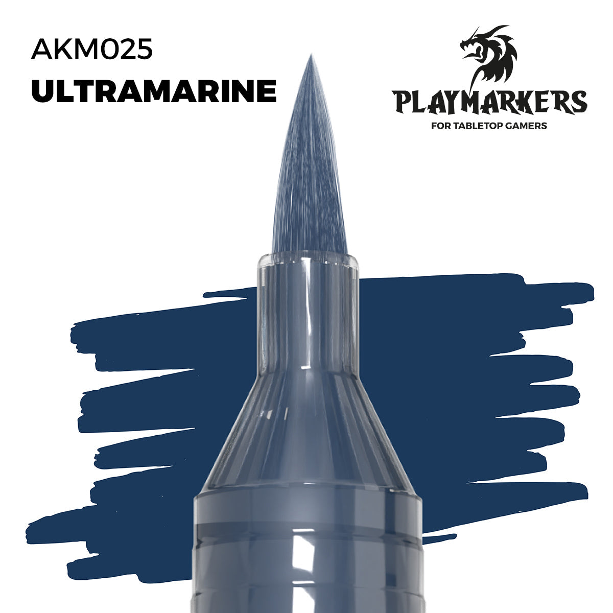 Acrylic paint marker with brush tip for modelers and gamers, fast-drying, water-resistant, suitable for various surfaces with high coverage in ultramarine color.