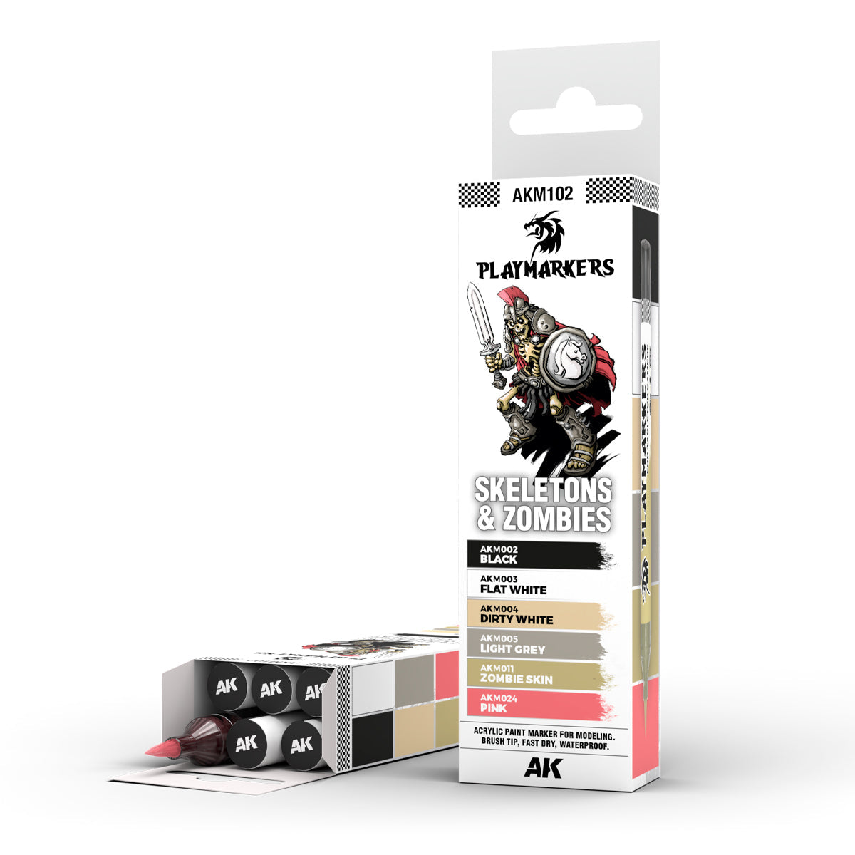 SKELETONS & ZOMBIES Playmarker Set with six basic colors for painting figures.