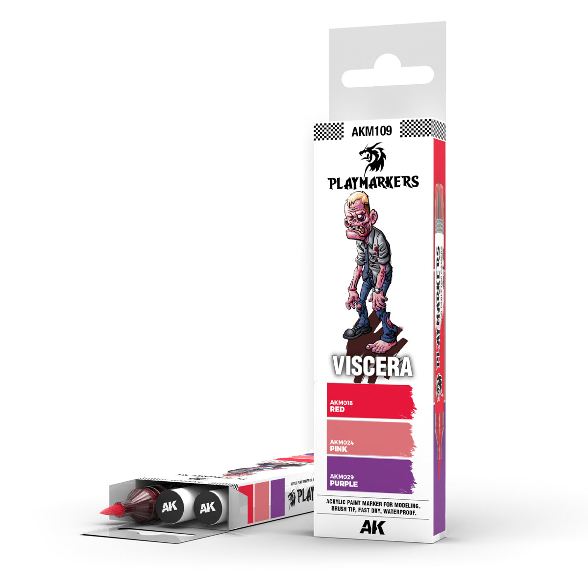 VISCERA Playmarker Set AK-Interactive with red, pink, and purple colors for blood and viscera effects.
