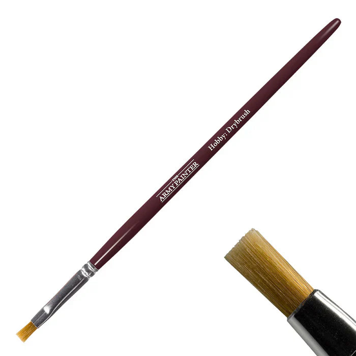 The Army Painter Hobby Brush: Drybrush with flat topped coarse bristles and round handle for drybrushing technique.