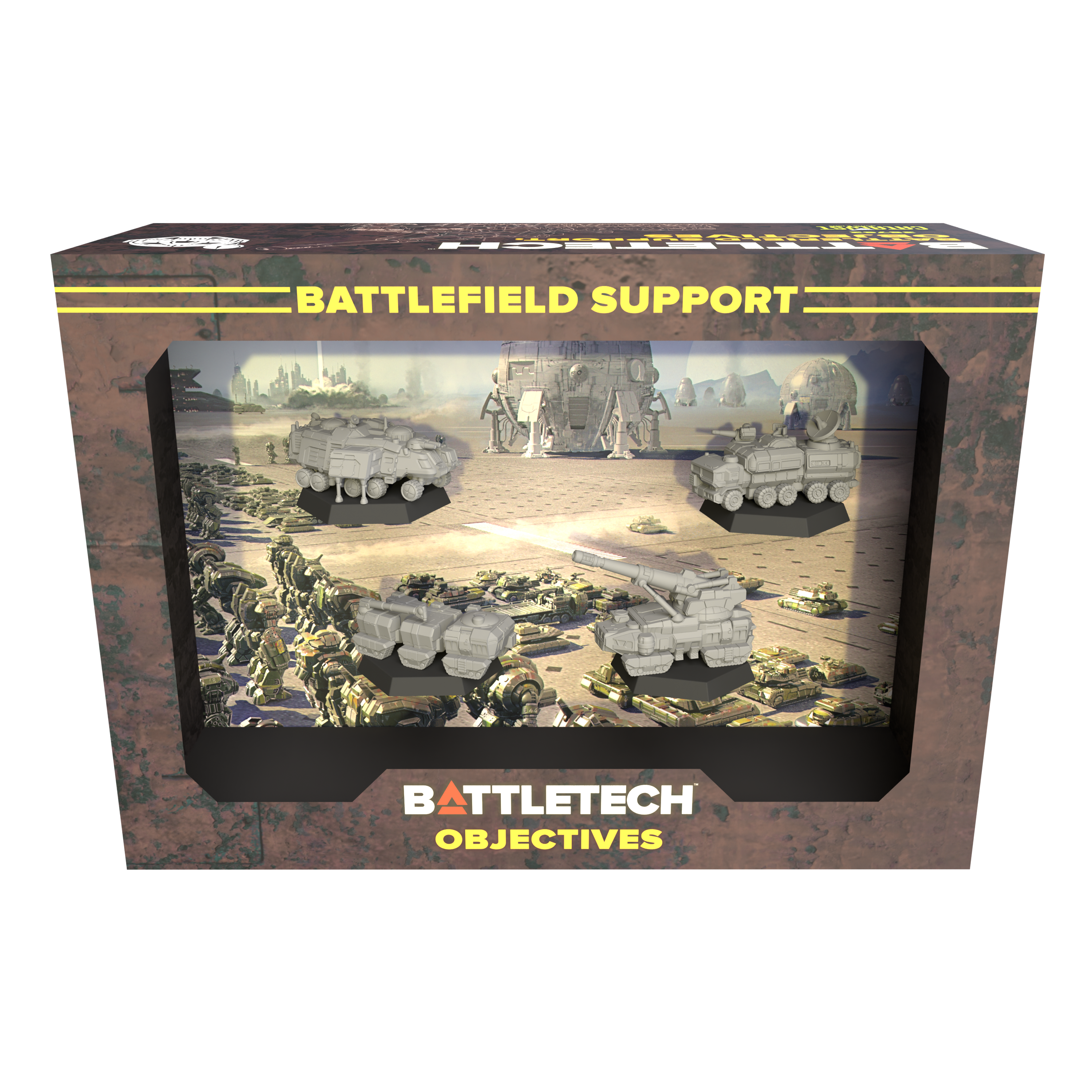 Battlefield Support Objectives ForcePack box for BattleTech, four unpainted support vehicle miniatures